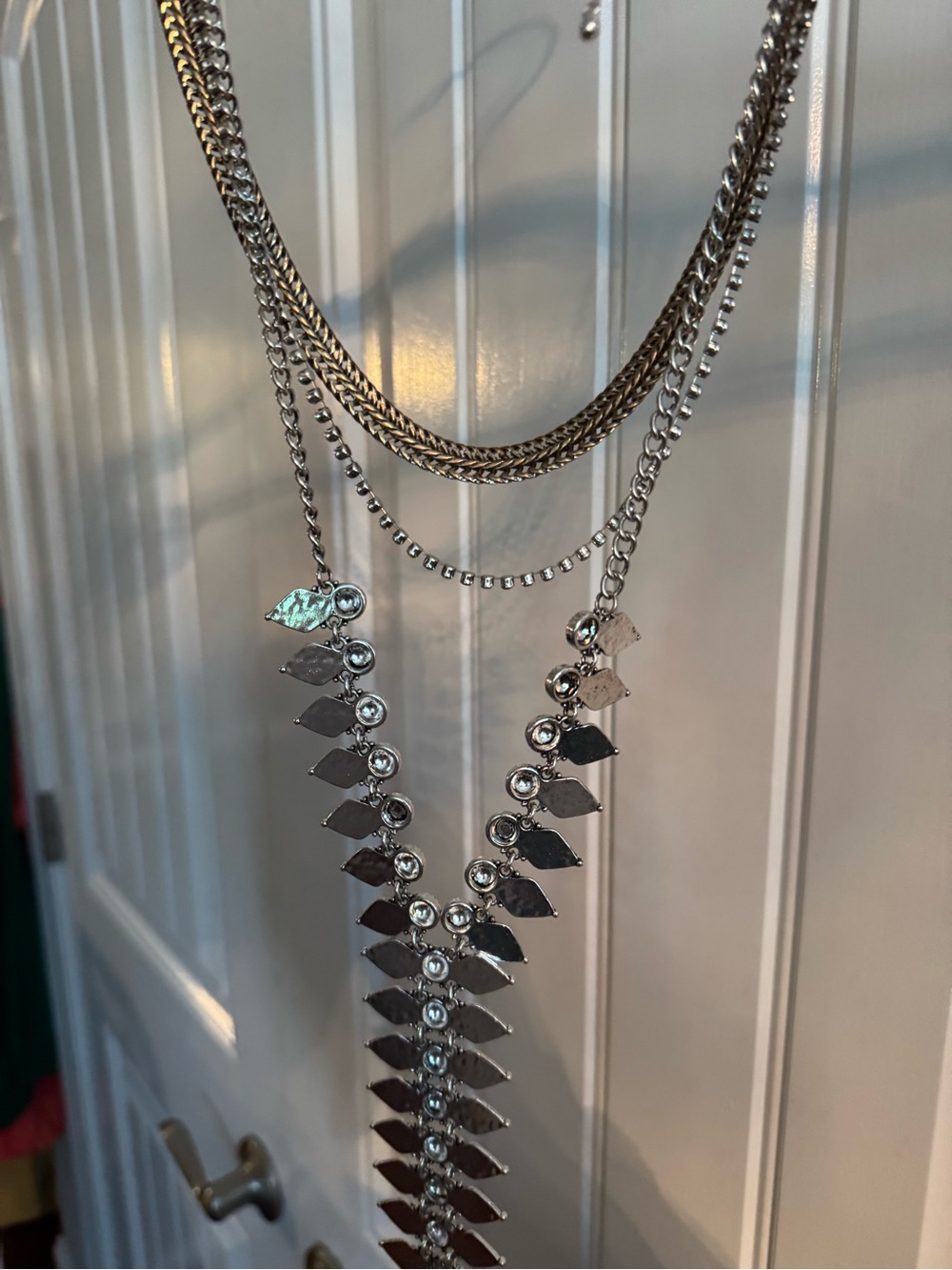 Free people Silver and goldTone Layered V-Chain Necklace with Faceted Accents